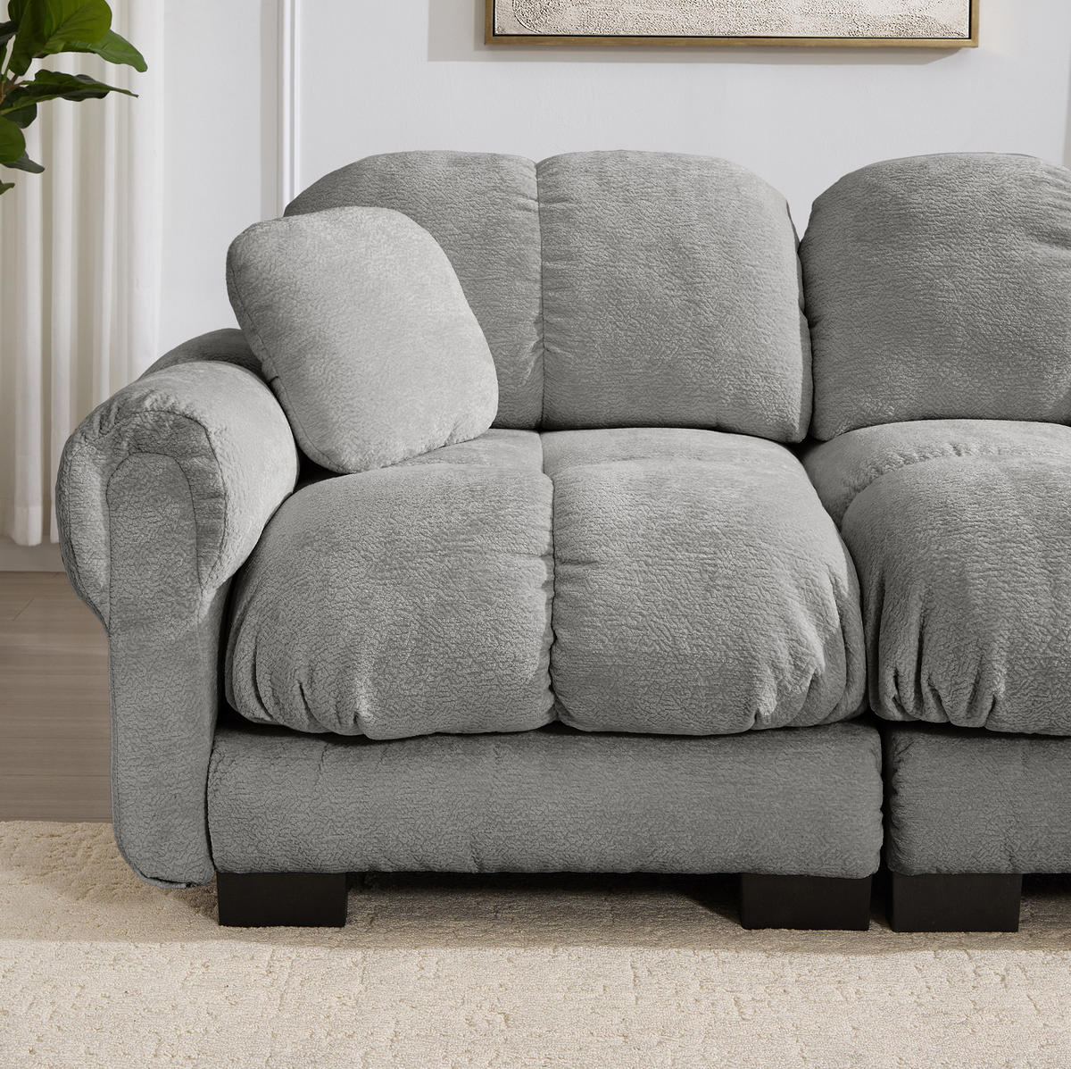 SOFA 190/149/90 cm in Hellgrau aus Chenille mit flexibler Kombination - Hellgrau, Textil (149/90/190cm) - Flora Grace