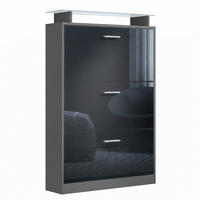SCHUHSCHRANK Lavia Front in Schwarz Hochglanz - Schwarz Hochglanz, Holzwerkstoff (89/128/23cm) - Vladon