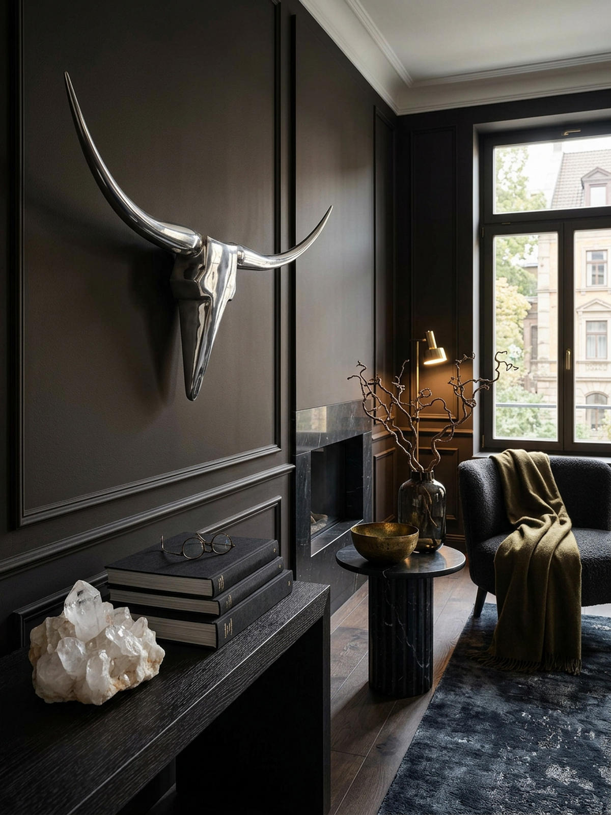 WANDDEKO Bull Geweih aus Aluminium 125 cm Breite, Silber 100x5x35 cm - Silberfarben, Metall (100/35/5cm) - KADIMA DESIGN