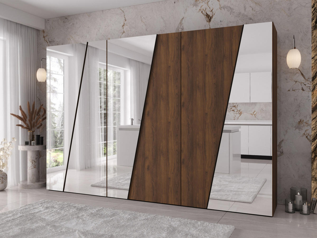 DREHTÜRENSCHRANK Zen 4L 300 cm - Nussbaumfarben/Schwarz, Holzwerkstoff/Kunststoff (300/202/50cm) - MIRJAN24