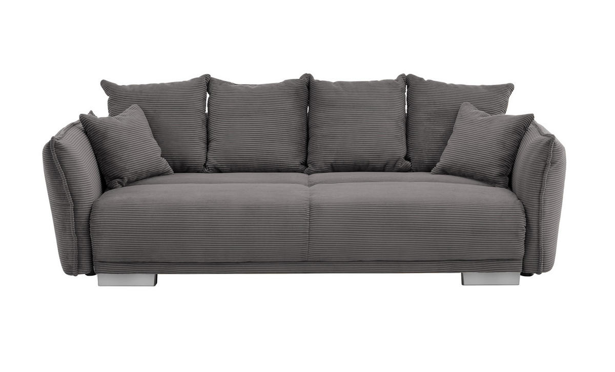 BIG-SOFA mit Schlaffunktion 242/131/90 cm Federkern, verstellbare Armlehnen, Bettkasten, Liegefläche 168x199 cm, Cord Grau Anthrazit / 17214 - Chromfarben/Anthrazit, Kunststoff/Textil (242/90/131cm) - luma-home