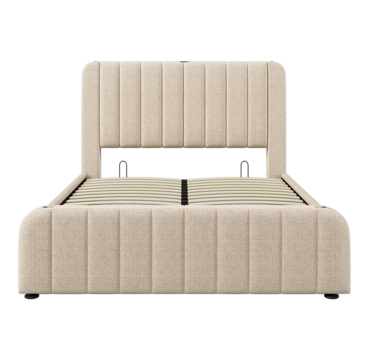 POLSTERBETT 140/200 cm mit Bettkasten, USB-C und gepolstertem Kopfteil in Beige - Beige, Textil (140/200cm) - BEAOK