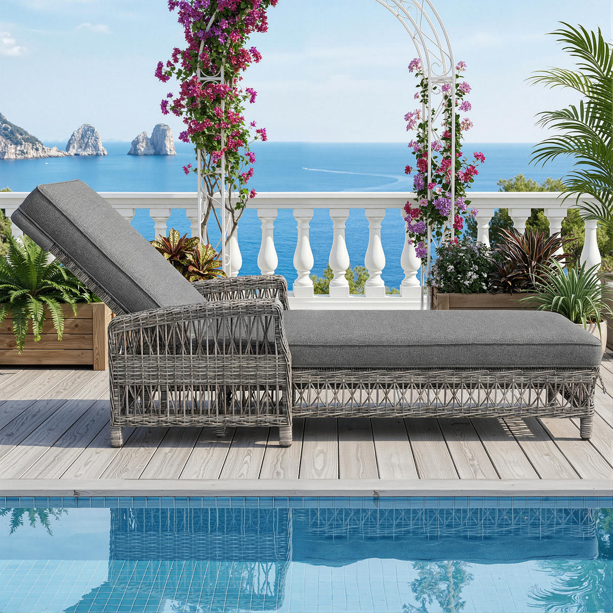 OUTDOOR-LIEGE AUS RATTAN 4-fach verstellbar Grau - Grau, Metall (70/58/192cm) - ComfortXL