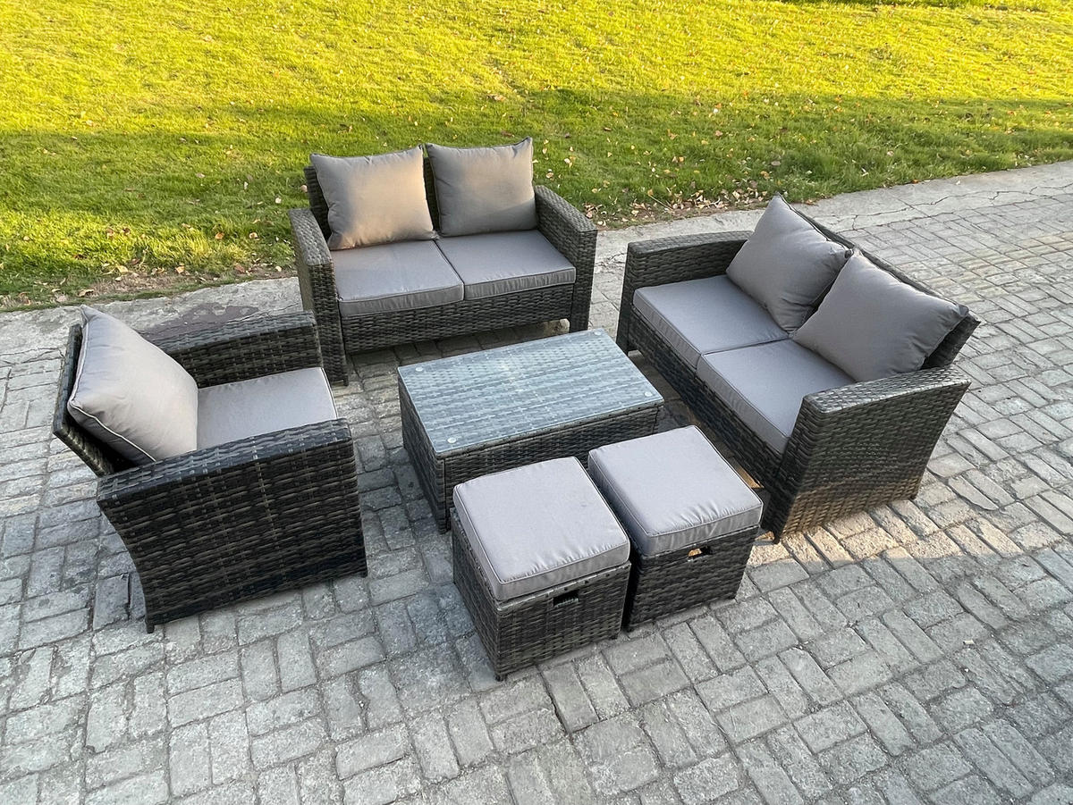 GARTENSOFA Hohe Rückenlehne Polyrattan Dunkelgrau 7-Sitzer - Dunkelgrau, Metall - Fimous
