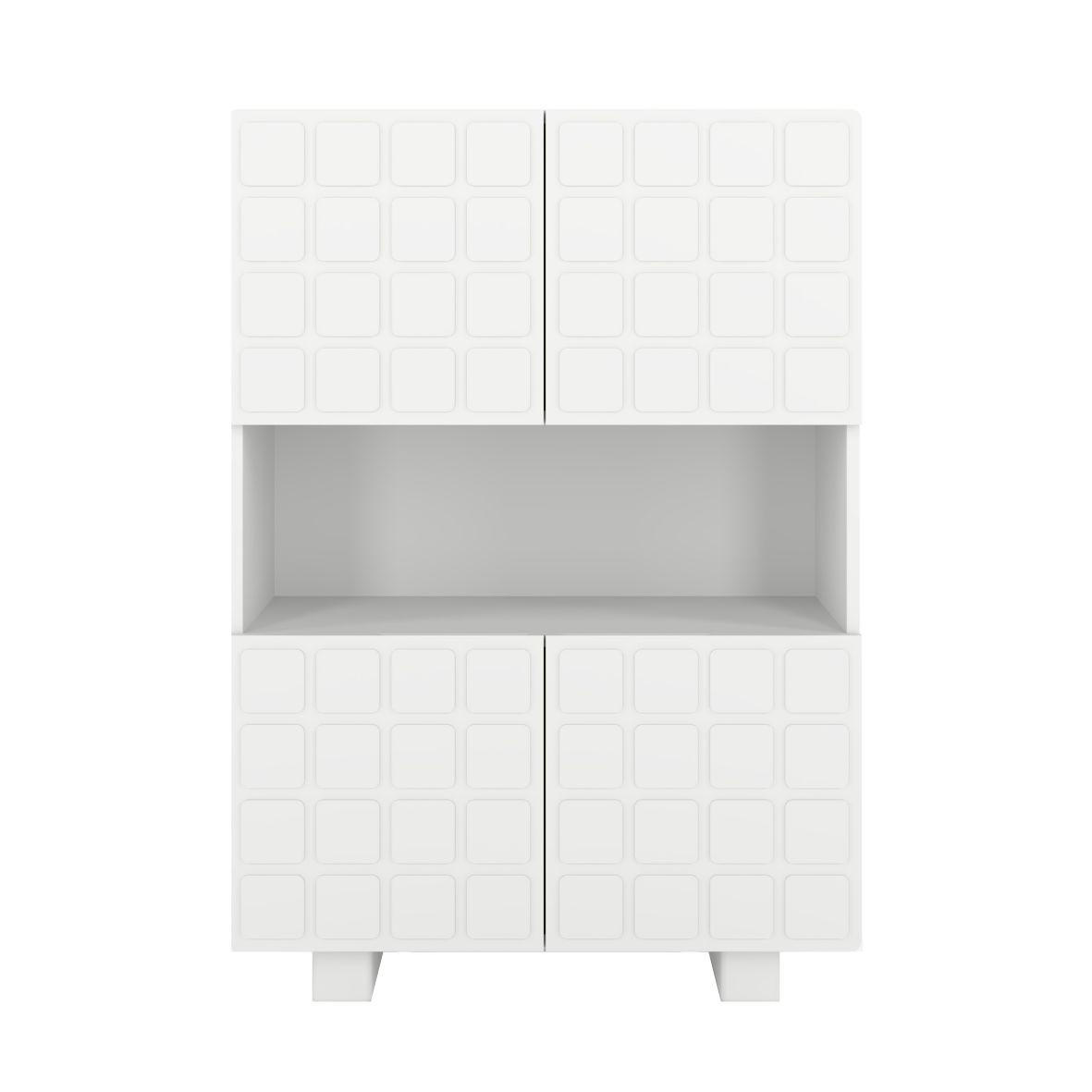 HIGHBOARD Cubo Long, Geometrische 3D Fronten, 85 x 120 cm, Weiß - Weiß, Holz/Holzwerkstoff (84.3/120/41.8cm) - Skandica