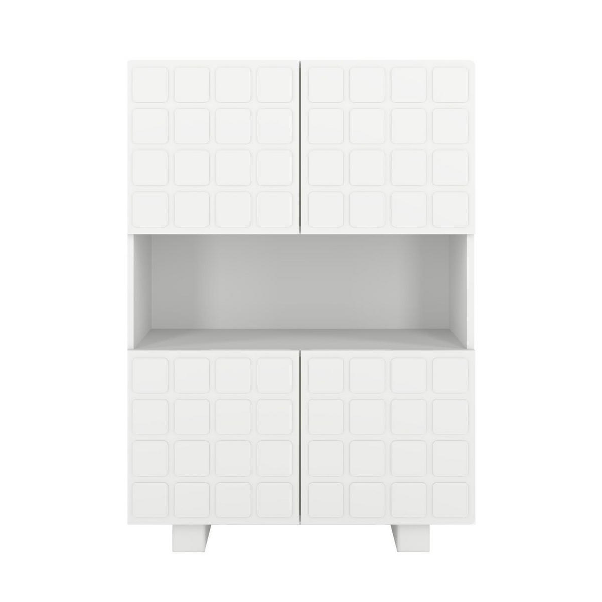 HIGHBOARD Cubo Long, Geometrische 3D Fronten, 85 x 120 cm, Weiß - Weiß, Holz/Holzwerkstoff (84.3/120/41.8cm) - Skandica