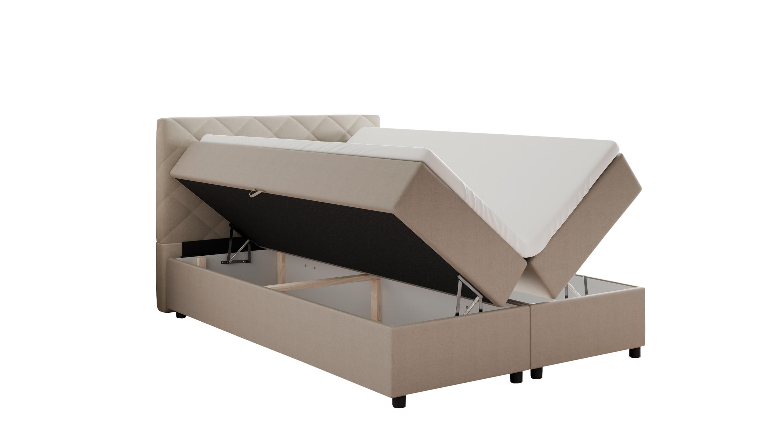 BOXBETT Diamaro 140x200 cm mit Bettkasten und Topper - Cappucino - Beige, Holz (140/200cm) - Panda Möbel