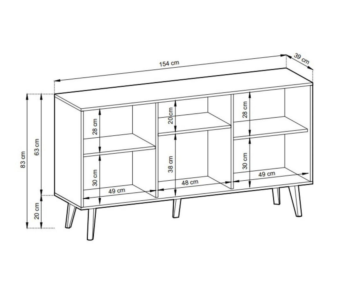 SIDEBOARD Willow Schwarz - Schwarz/Eiche Artisan, Holzwerkstoff (154/84/39cm) - Bettso