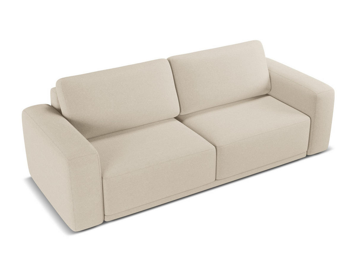 3-SITZER SOFA mit Schlaffunktion Chenille Stoff Beige - Beige/Schwarz, Kunststoff/Textil (242/91/100cm) - Makamii