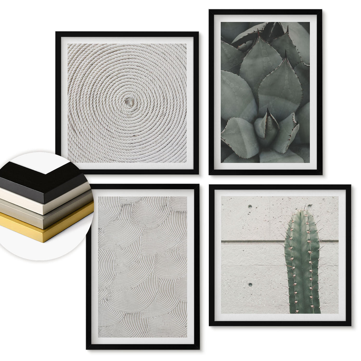 WANDBILDER 4er-Set - 50x50 cm & 40x60 cm Schwarzer Rahmen - Sommerliche Texturen aus den Tropen - Schwarz, Kunststoff (50/50cm) - ArtPrintCave