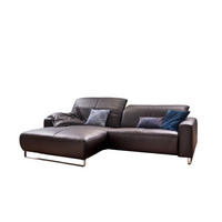 ECKSOFA YORK Dunkelbraun Leder - Dunkelbraun/Silberfarben, Leder (284/180cm) - KAWOLA