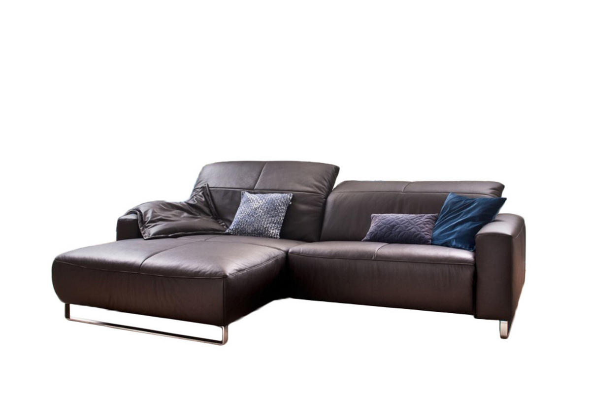 ECKSOFA YORK Dunkelbraun Leder - Dunkelbraun/Silberfarben, Leder (284/180cm) - KAWOLA