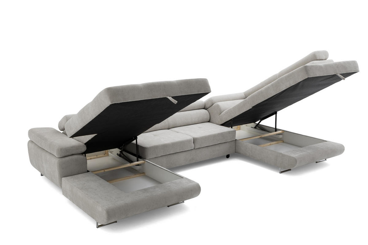 ECKSOFA U-Form WILD U Rechts mit Schlaffunktion 130x260 Chenille Grau - Silberfarben/Grau, Holz/Textil (350/90/203cm) - Muffo