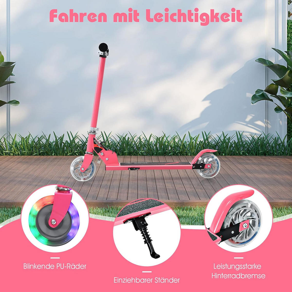 SCOOTER 85cm Pink - Pink, Metall (10/85/70cm) - COSTWAY