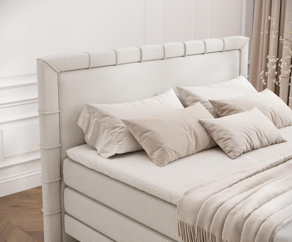 BOXSPRINGBETT Rimini Beige 140/200 cm mit Matratze und Topper - Beige/Schwarz, Holz/Holzwerkstoff (140/200cm) - Maison de Reve