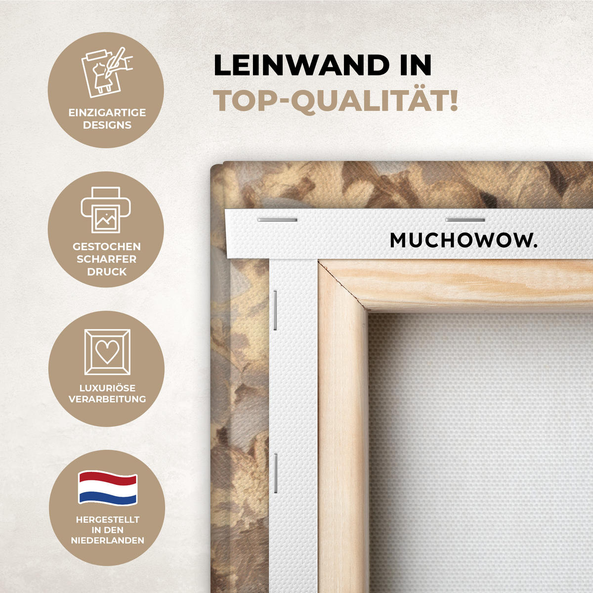 LEINWANDBILD Gesicht - Dame - Blätter - Pinselstriche Wanddeko Schlafzimmer 60x90 cm - Goldfarben, Textil (60/90cm) - MuchoWow