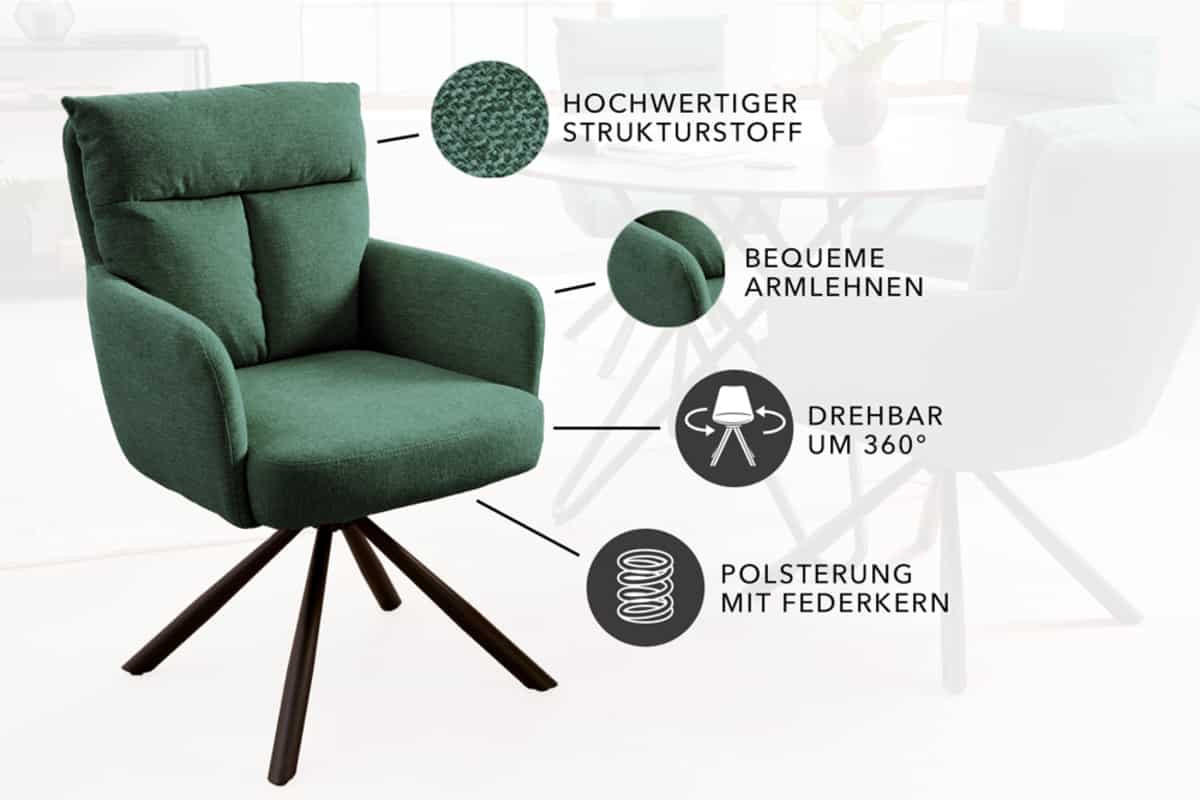 STUHL BIG GEORGE Strukturstoff Grün 90 cm - Schwarz/Grün, Textil/Metall (60/92/67cm) - riess-ambiente