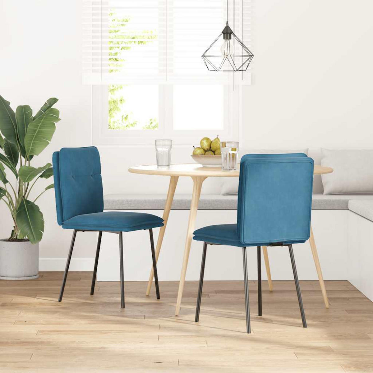 ESSZIMMERSTÜHLE 2 Stk. Blau Samt 45*54*83cm - Blau, Metall (45/83/54cm) - ZMH