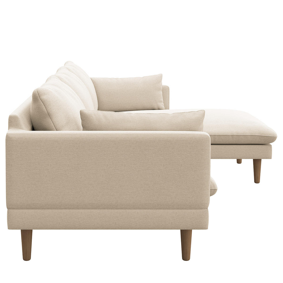 ECKSOFA mit Longchair - Webstoff - Beige/Buchefarben, Buchenholz/Textil (242/150cm) - home24