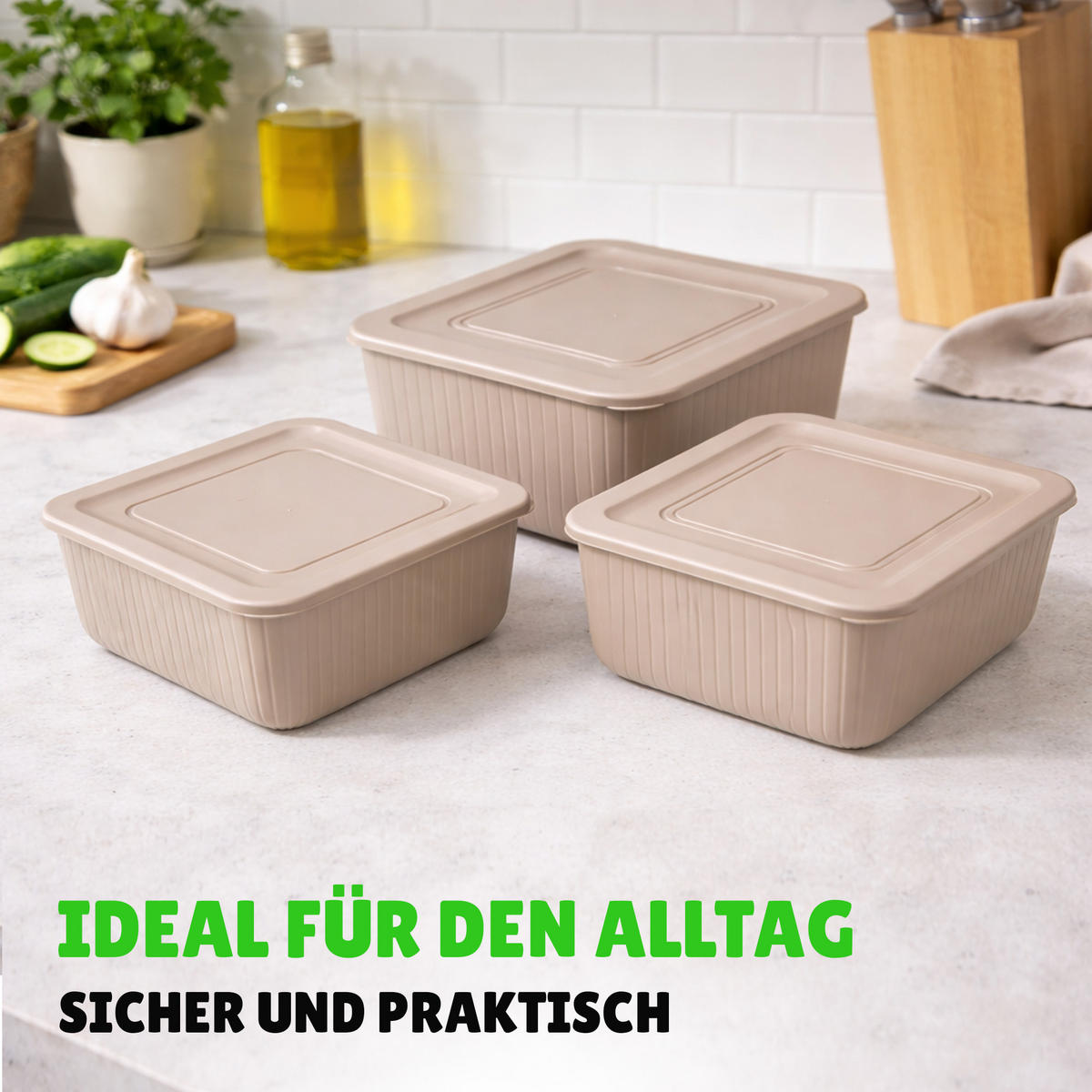 VORRATSDOSEN 3-teilig 0,5L/1L/1,5L Beige - Beige, Kunststoff - ProHome