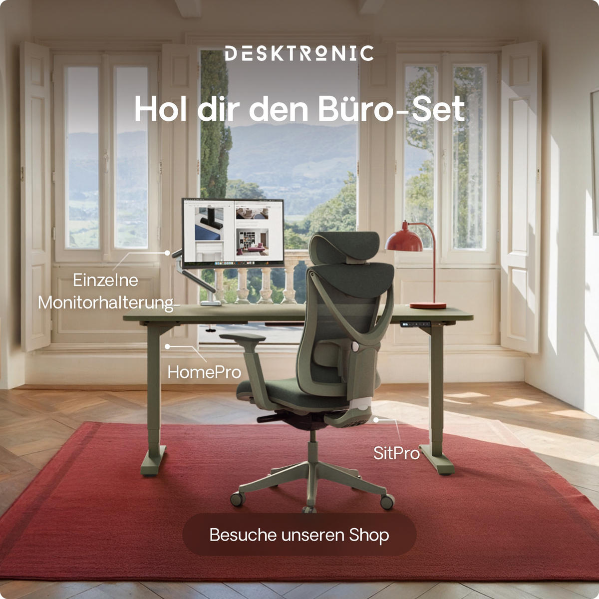 SCHREIBTISCH Elektrisch Höhenverstellbarer HomePro 120x60cm Grün/Schwarz mit Memory-Funktion, Anti-Kollisions Technologie - Schwarz/Grün, Holzwerkstoff (60/120/72cm) - Desktronic