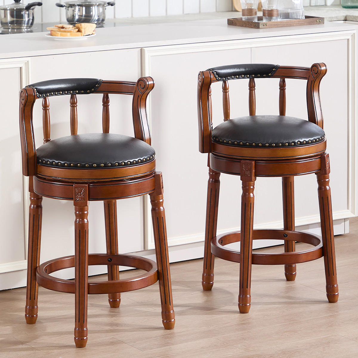 BARHOCKER 1er-Set Schwarz mit Echtleder und Rückenlehne - Schwarz, Holz (54.8/96/54.8cm) - PANGIVO