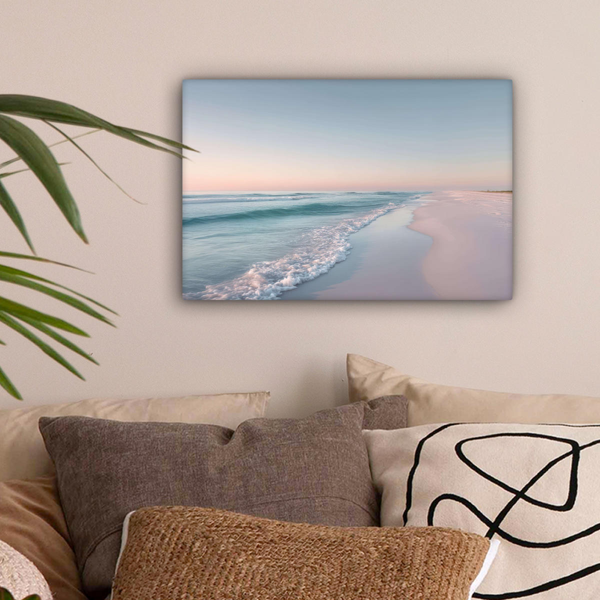 LEINWANDBILD Küstenlinie - Pastell - Wasser Deko Schlafzimmer 30x20 cm - Pastellblau, Textil (30/20cm) - MuchoWow