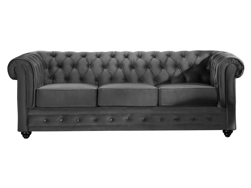 SOFA 3-Sitzer - Samt - Anthrazit - CHESTERFIELD - Anthrazit, Textil (88/72/205cm) - Vente-Unique