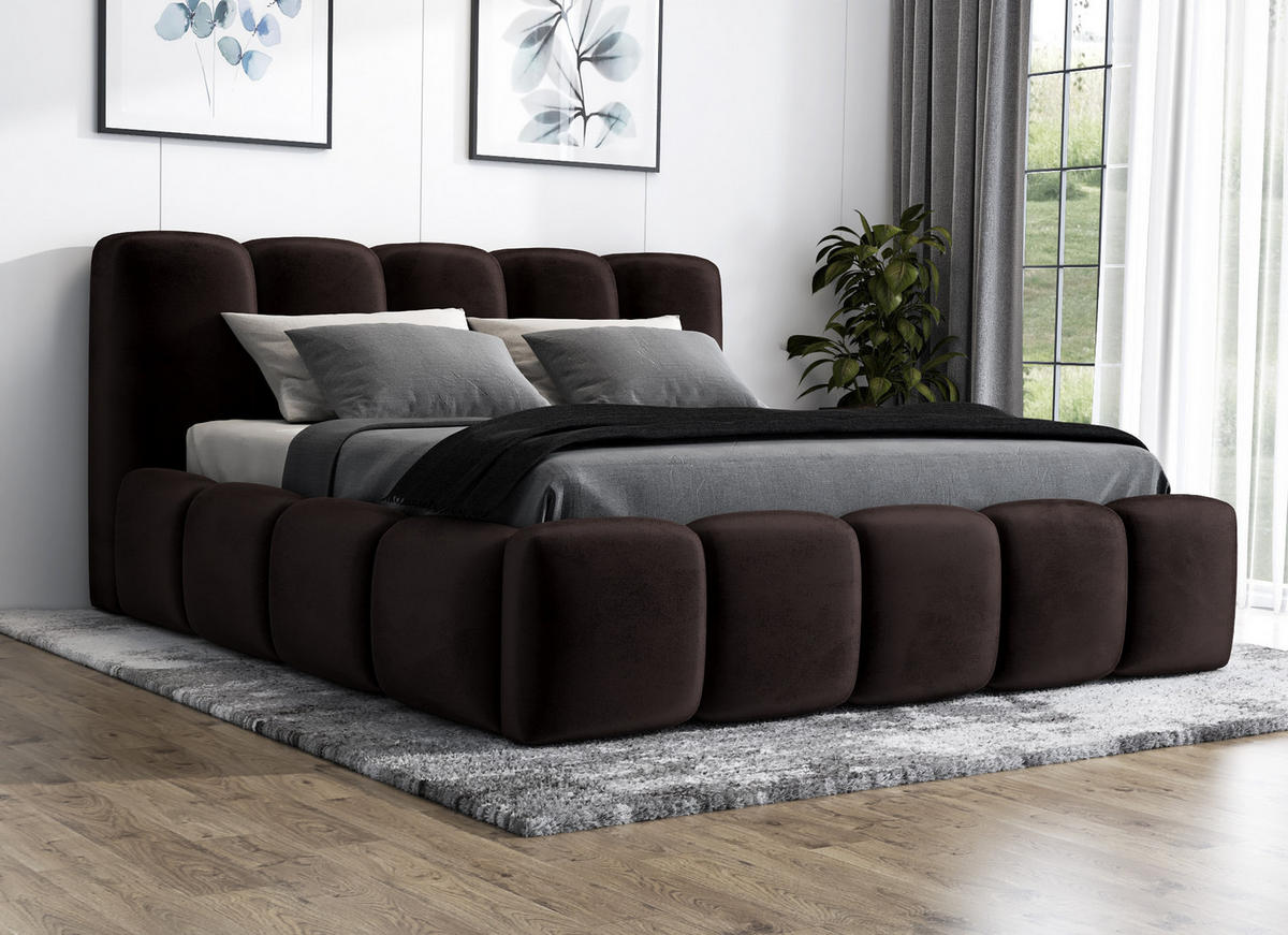 POLSTERBETT SONIC mit Matratze H2 180x200 Dunkelbraun - Dunkelbraun, Textil (180/200cm) - A&J MöbelLand