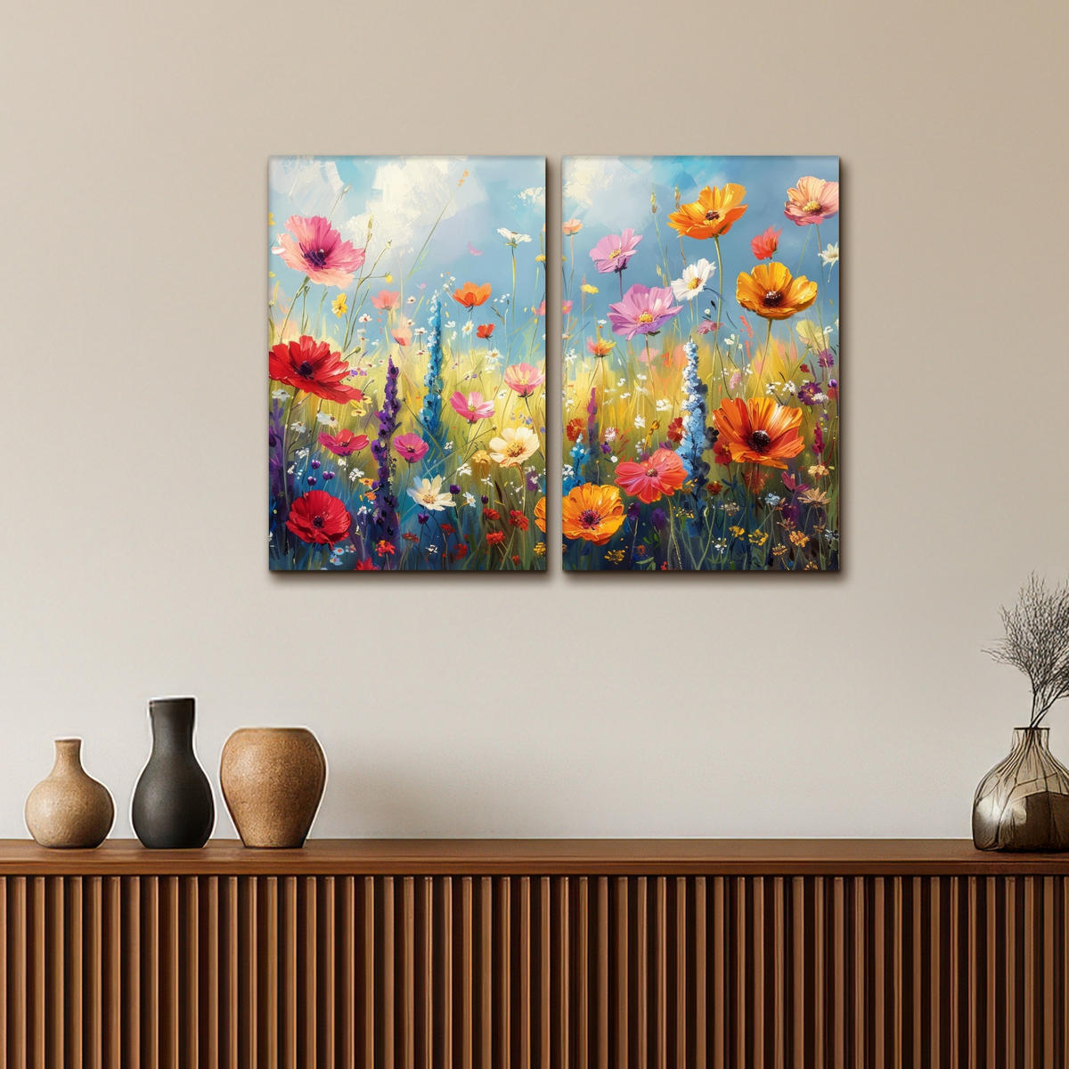 LEINWANDBILD 2er Set Blumen - Frühling - Farbenfroh - Sommerlich 80x60 cm - Orange, Textil (80/60cm) - MuchoWow