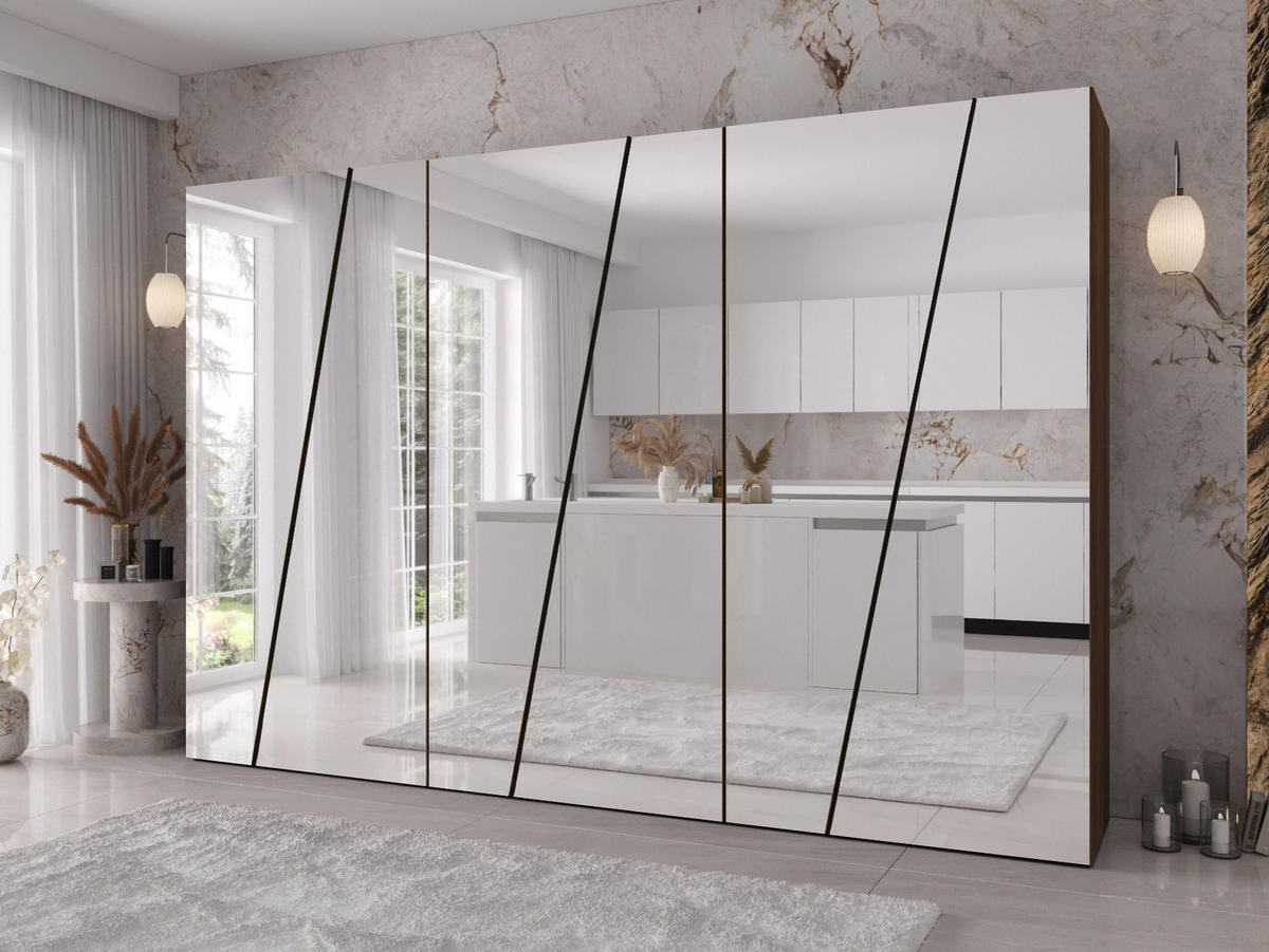 DREHTÜRENSCHRANK Zen 6L 300 cm - Nussbaumfarben/Schwarz, Holzwerkstoff/Kunststoff (300/202/50cm) - MIRJAN24