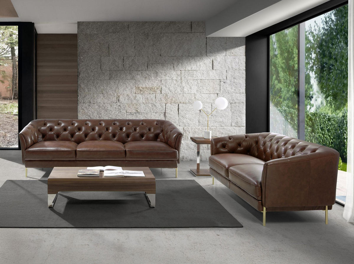 CHESTERFIELD-SOFA Chester 3-Sitzer Sofa in cognacbraunem Leder 233/94/75 cm - Goldfarben/Braun, Leder (233/75/94cm) - ANGEL CERDA