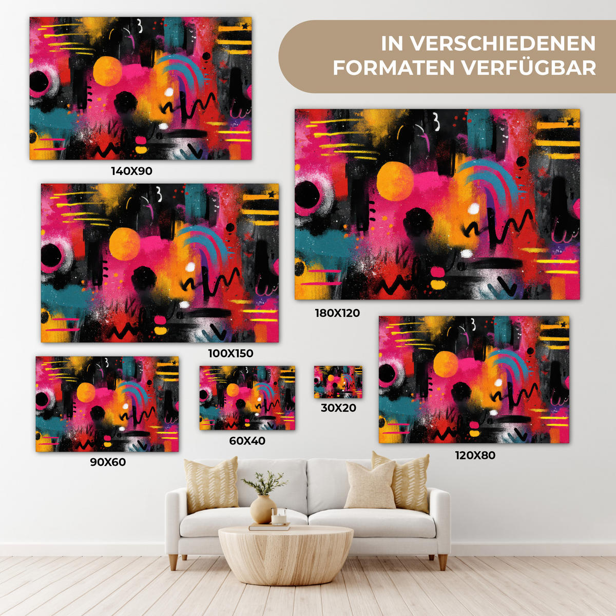 LEINWANDBILD Farbflächen - Formen - Bunt - Abstrakt XXL 150x100 cm - Pink, Textil (150/100cm) - MuchoWow