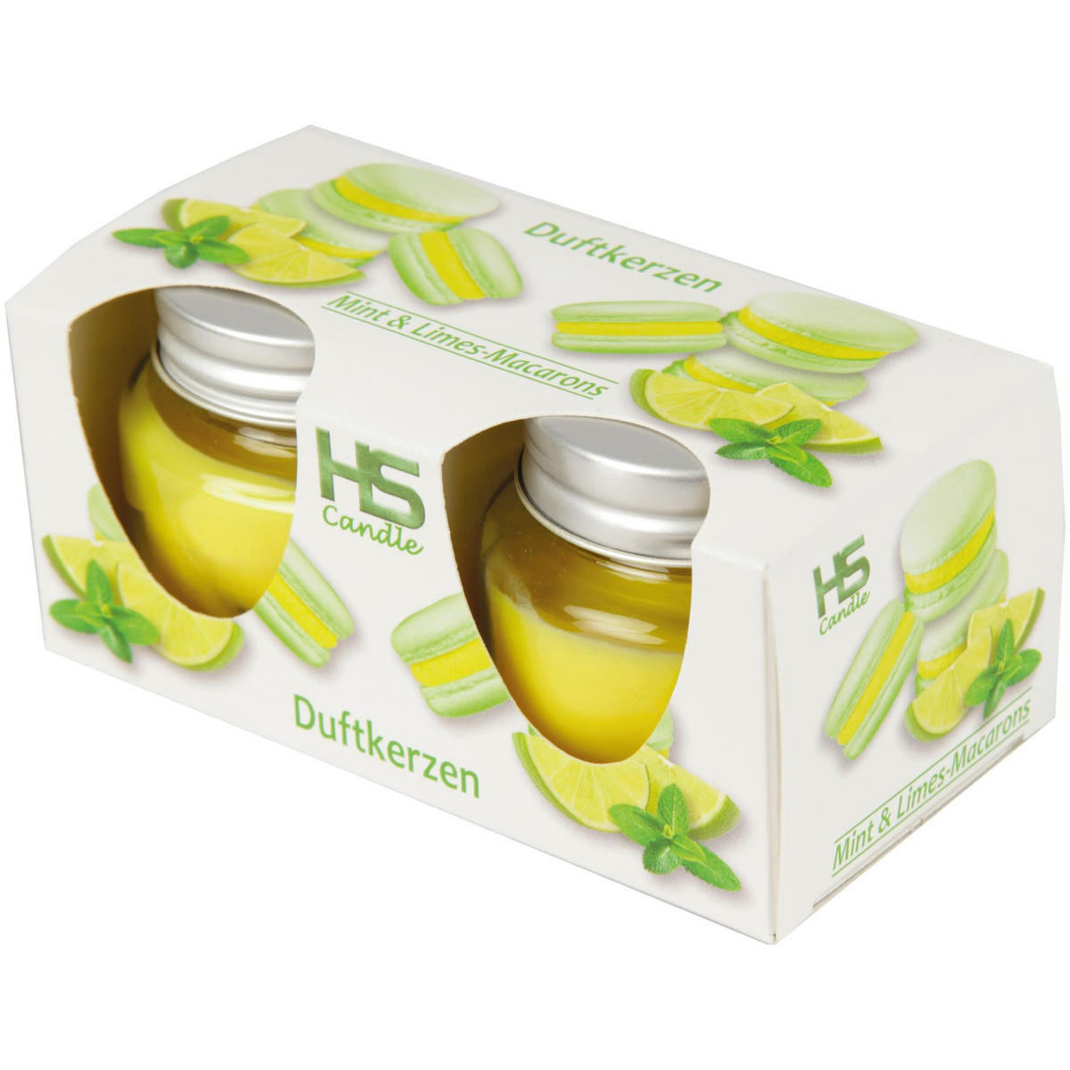 DUFTKERZE im Glas "Macaron Mint & Limes" mit Deckel, 2er Pack mit je ca. 7 Std. Brenndauer, Ø6cm , Raumduft als Geschenk und Dekoration - Mintgrün, Glas (6/5cm) - HS Candle