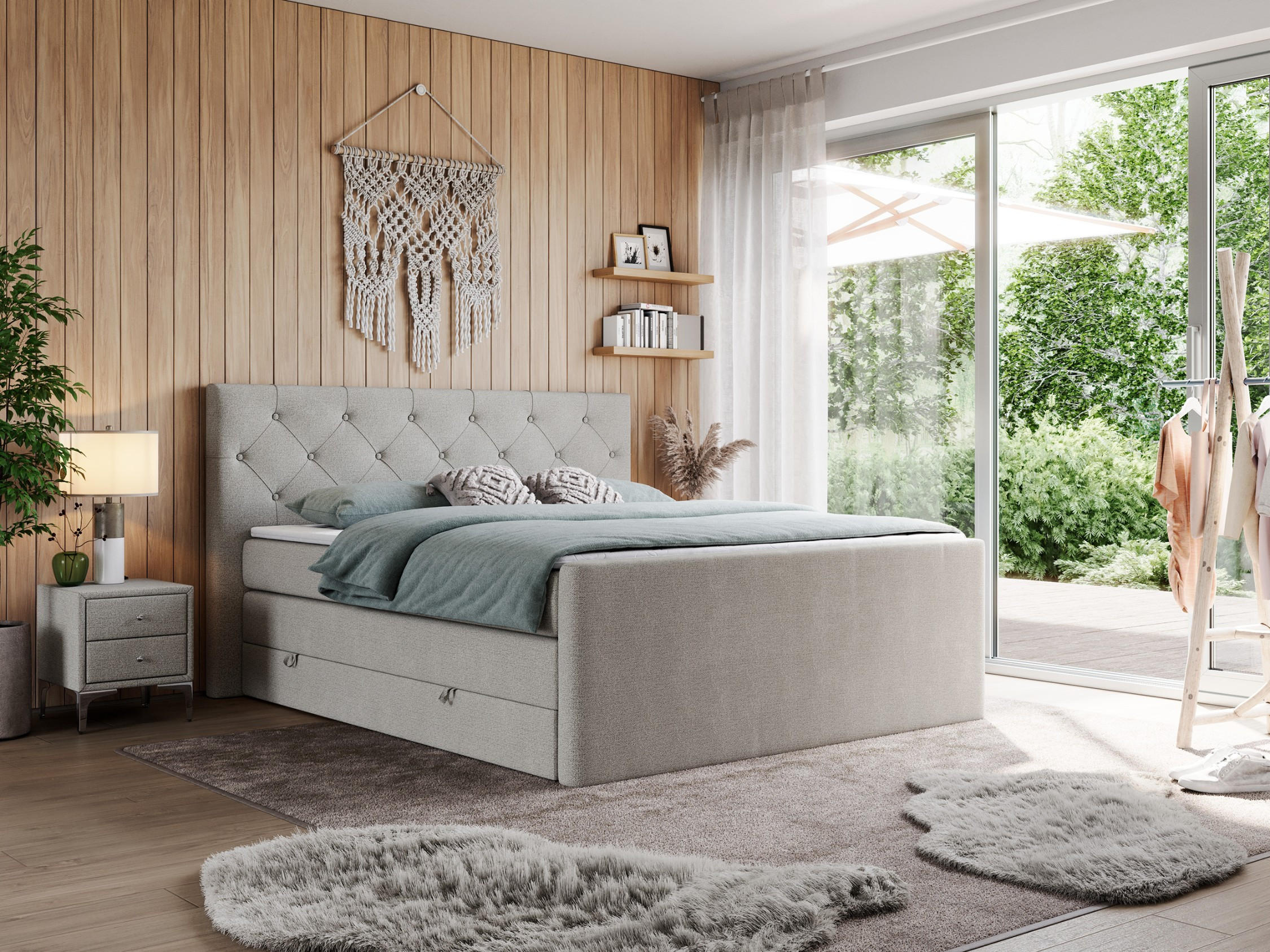 BOXSPRINGBETT KING VELEN 140/200 Beige Struktur - H3 - Beige, Holz/Textil (140/200cm) - MKS