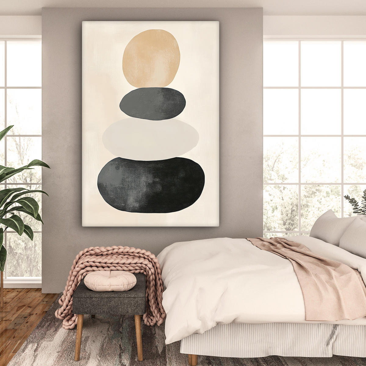 OBRAZ NA PLÁTNĚ Japandi - Wabi sabi - Béžová 90x140 cm - šedohnědá, textil (90/140cm) - MuchoWow