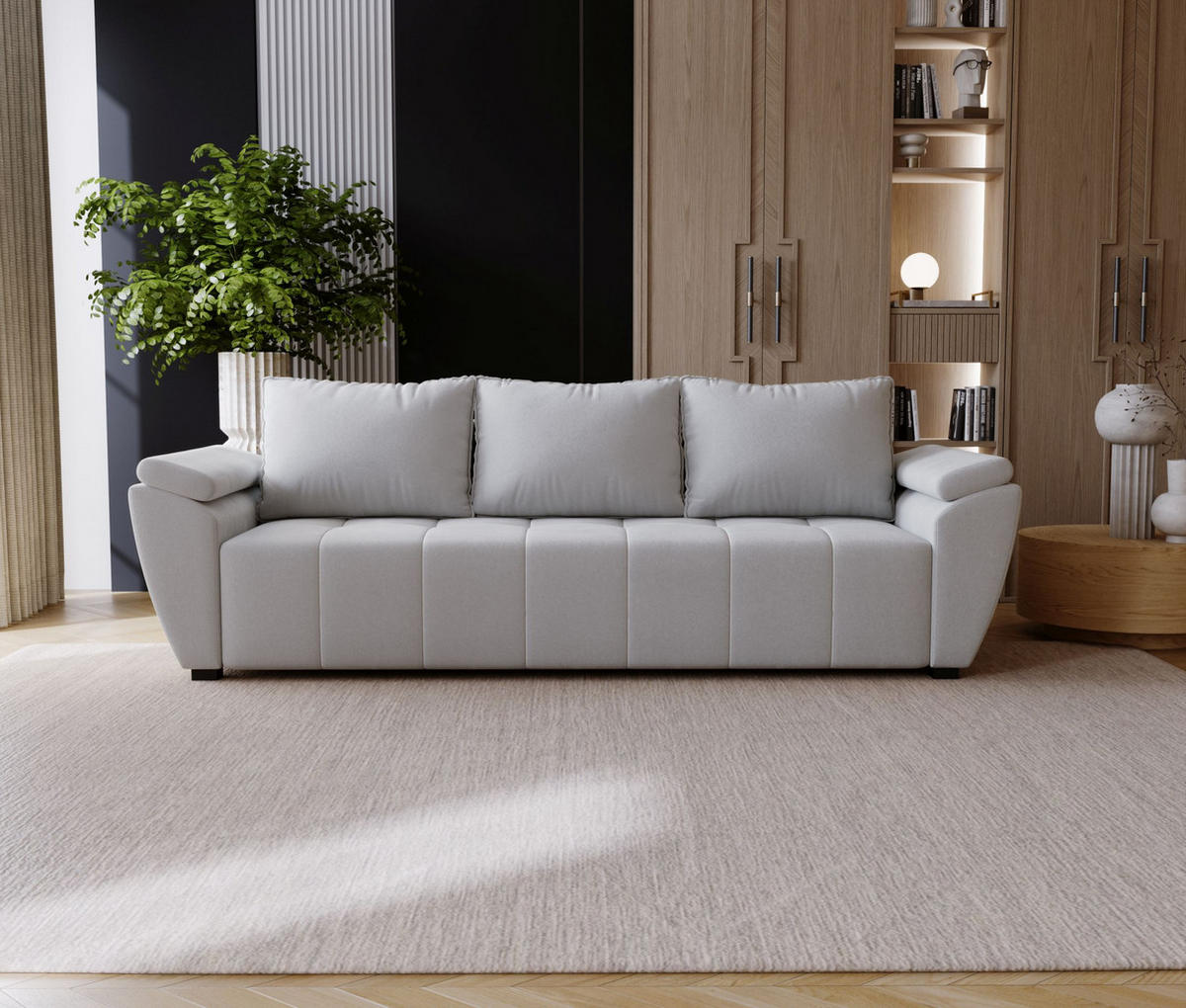 SOFA ZEUS mit Schlaffunktion MONOLITH 84 mit Stauraum - Hellgrau, Textil (80/78/240cm) - Bedante