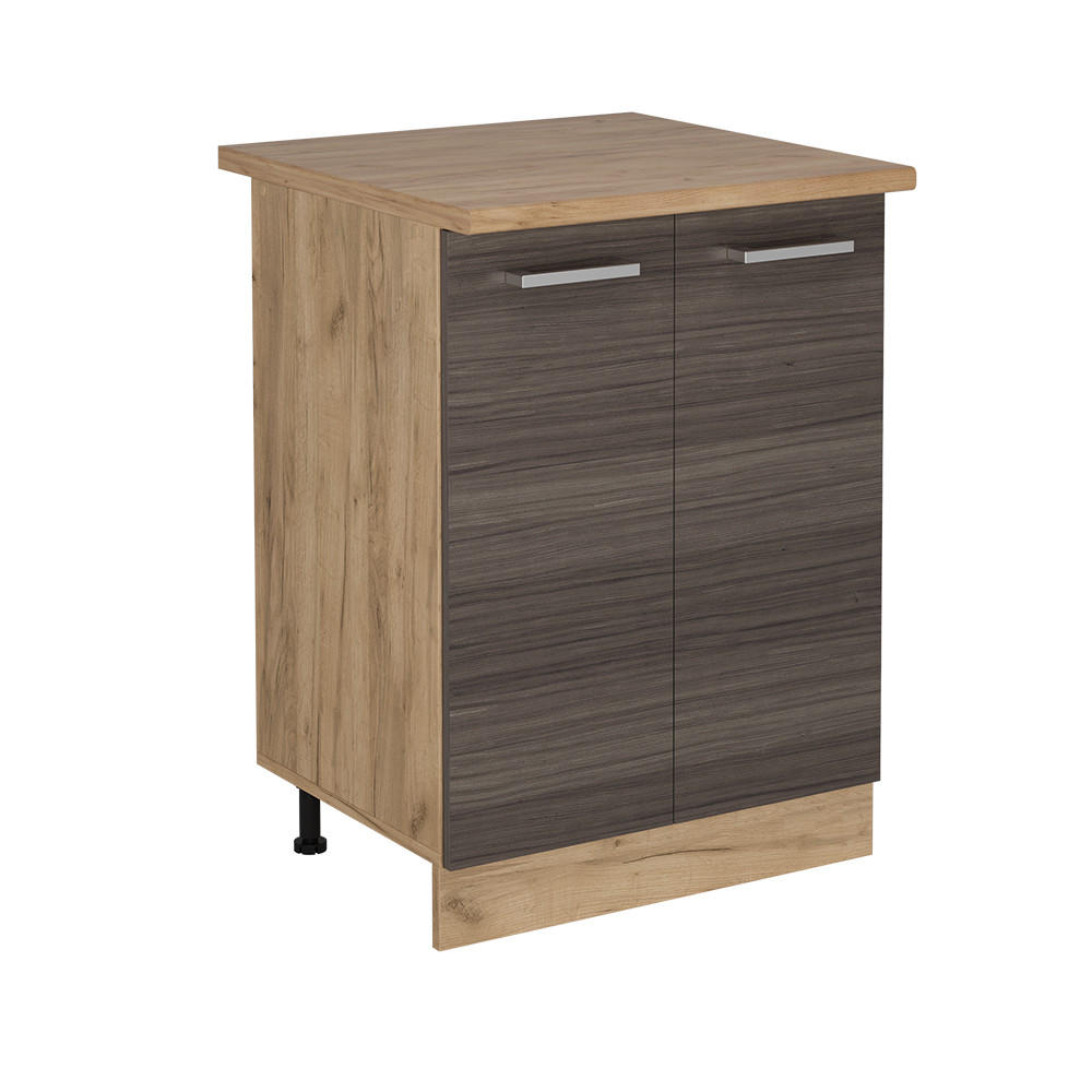 KÜCHENUNTERSCHRANK R-Line Edelgrau 60 cm , AP Eiche - Honigeiche/Eiche Wotan, Holzwerkstoff (60/81.6/60cm) - Vicco