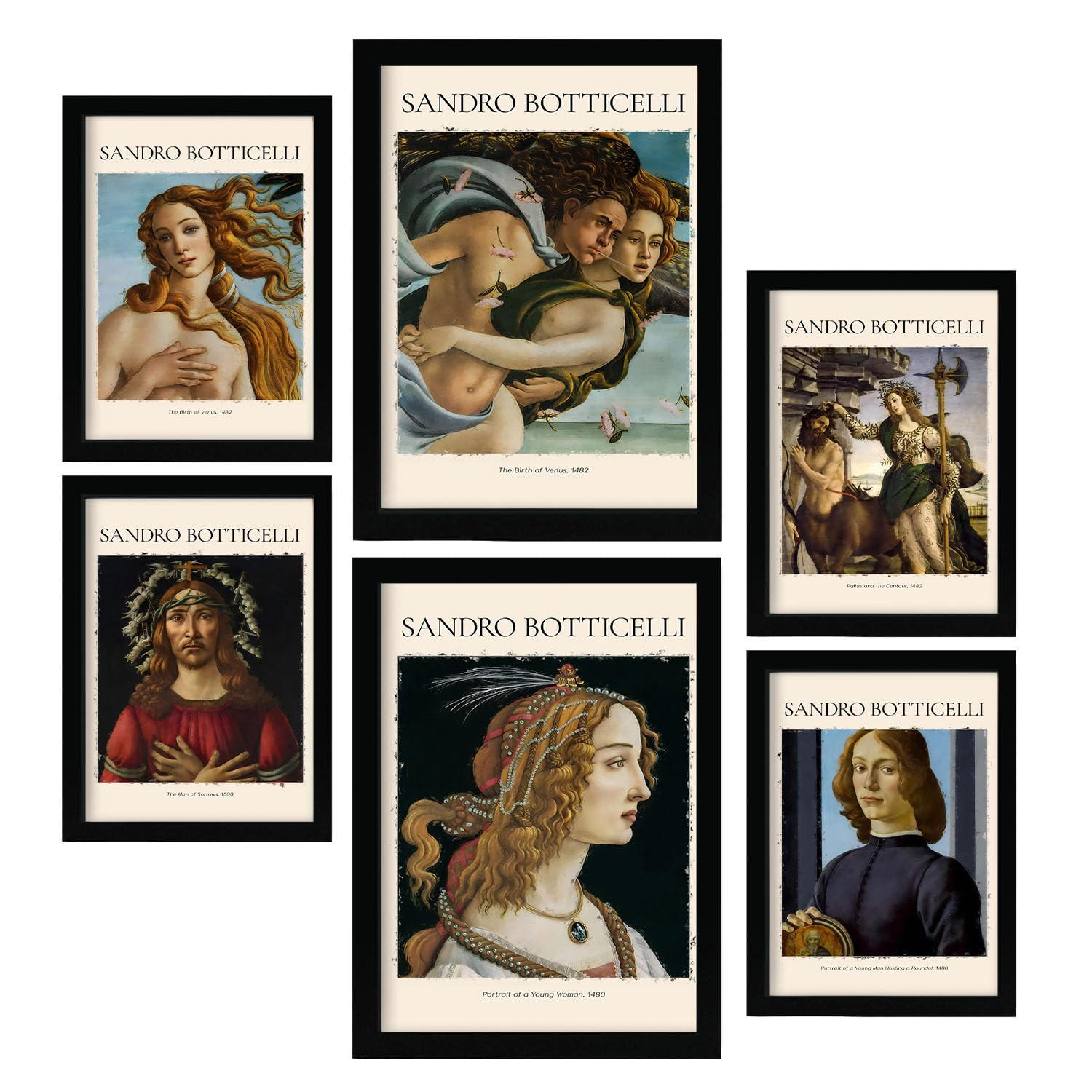 POSTER Set Mit 6 Sandro Boticelli 2 Sammlung A3 & A4 Schwarzer Rahmen - Schwarz, Papier (29/3cm) - Nacnic