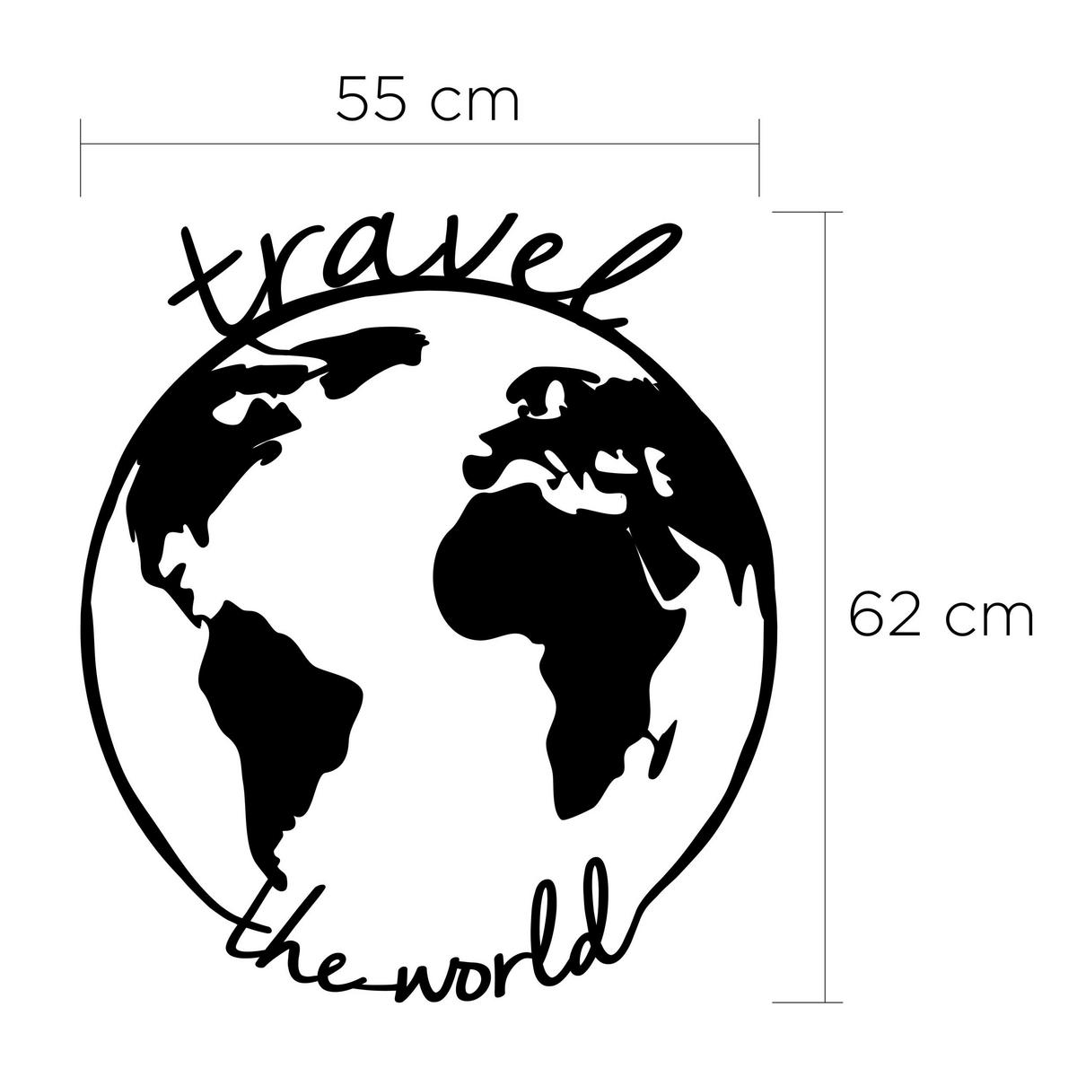 WANDDEKORATION Metall Travel the World Schwarz 55/1,5/62 cm - Schwarz, Metall (55/62/1.5cm) - Decortie
