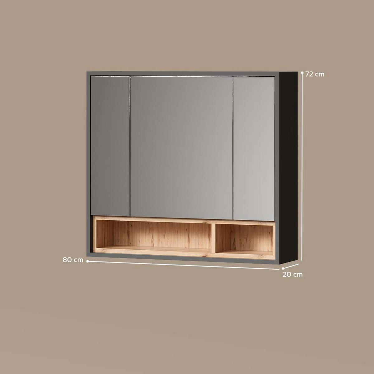 BADSPIEGELSCHRANK Temo Anthrazit 80 x 72 cm - Anthrazit, Holzwerkstoff (80/72/20cm) - Livinity®