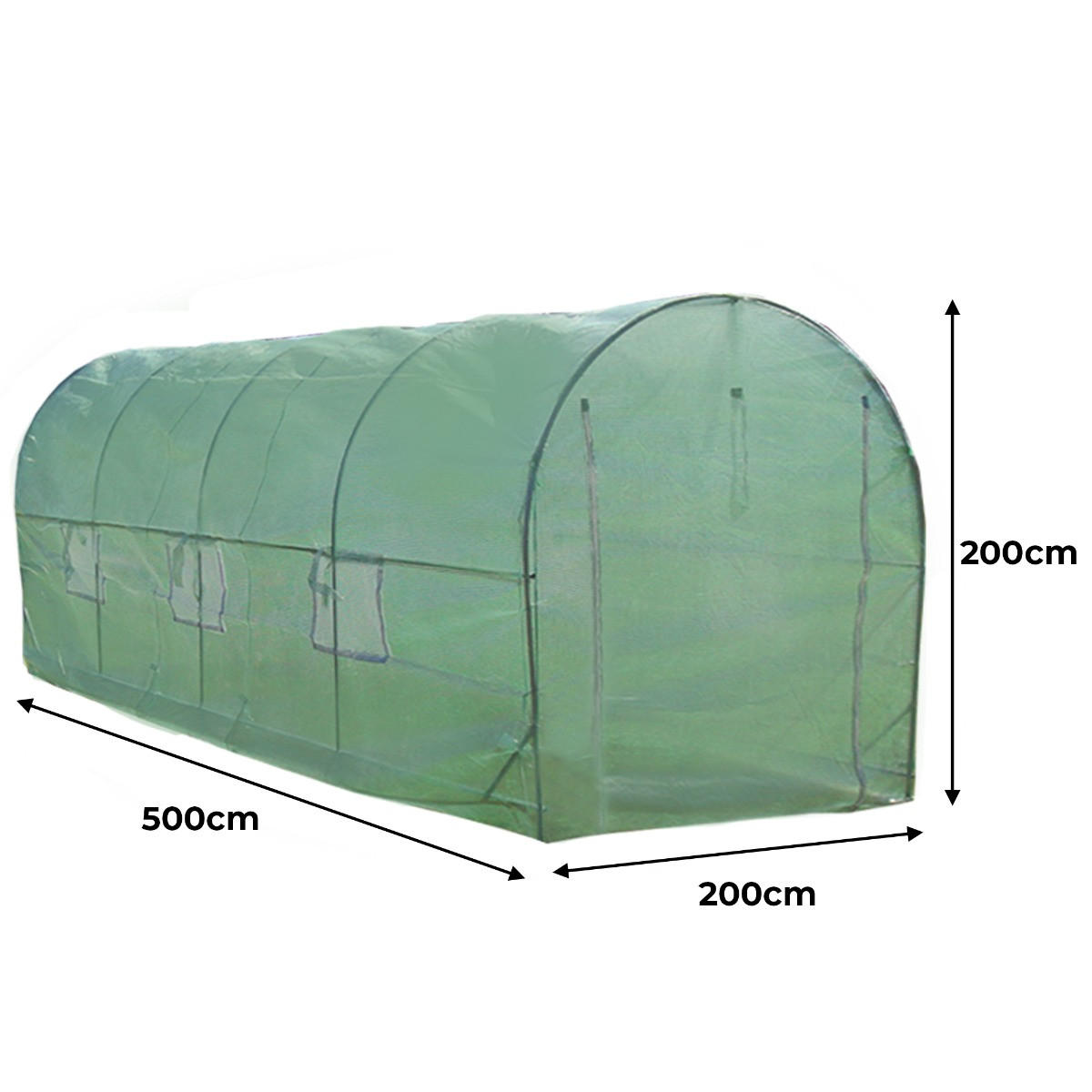 POLYTUNNEL 19mm 5m x 2m mit Regale - Grün, Kunststoff (200/1/500cm) - Monstershop