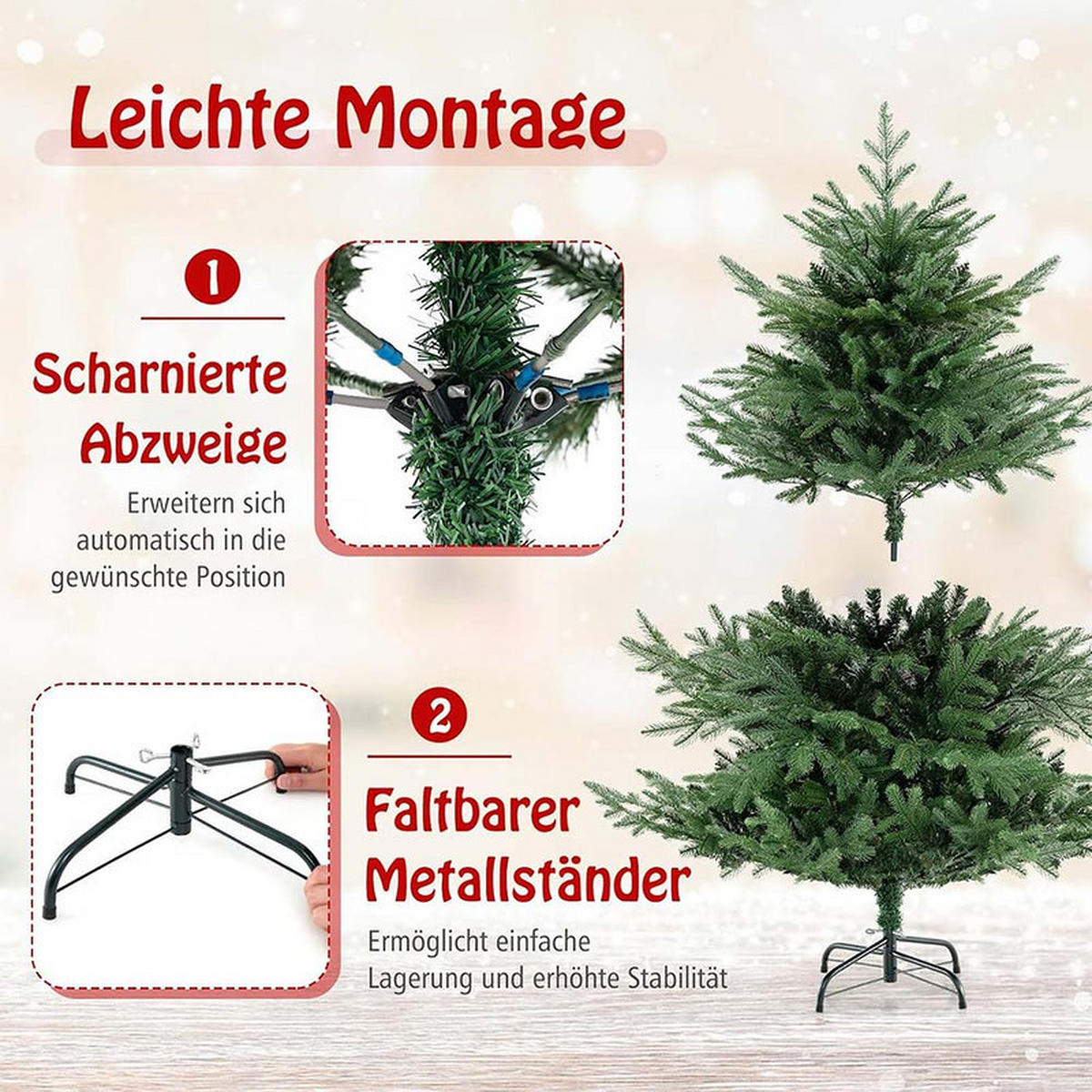 WEIHNACHTSBAUM mit 8 Lichtmodi 135cm Grün - Grün, Metall (135cm) - COSTWAY