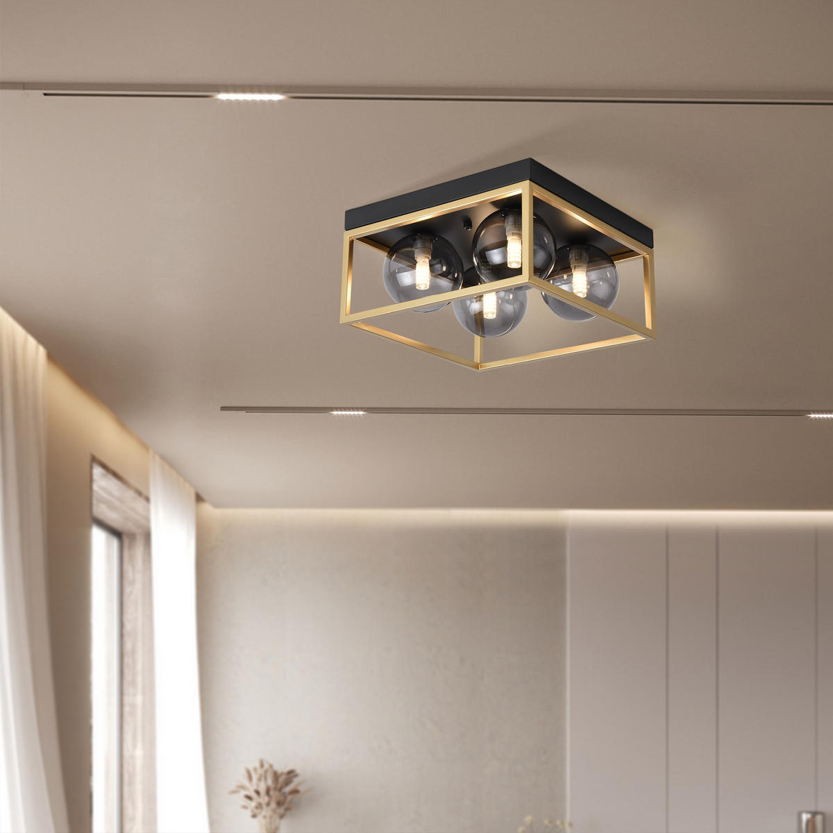 DECKENLEUCHTE Widnes - Goldfarben/Schwarz, Glas/Metall (28/28/14.5cm) - lux.pro