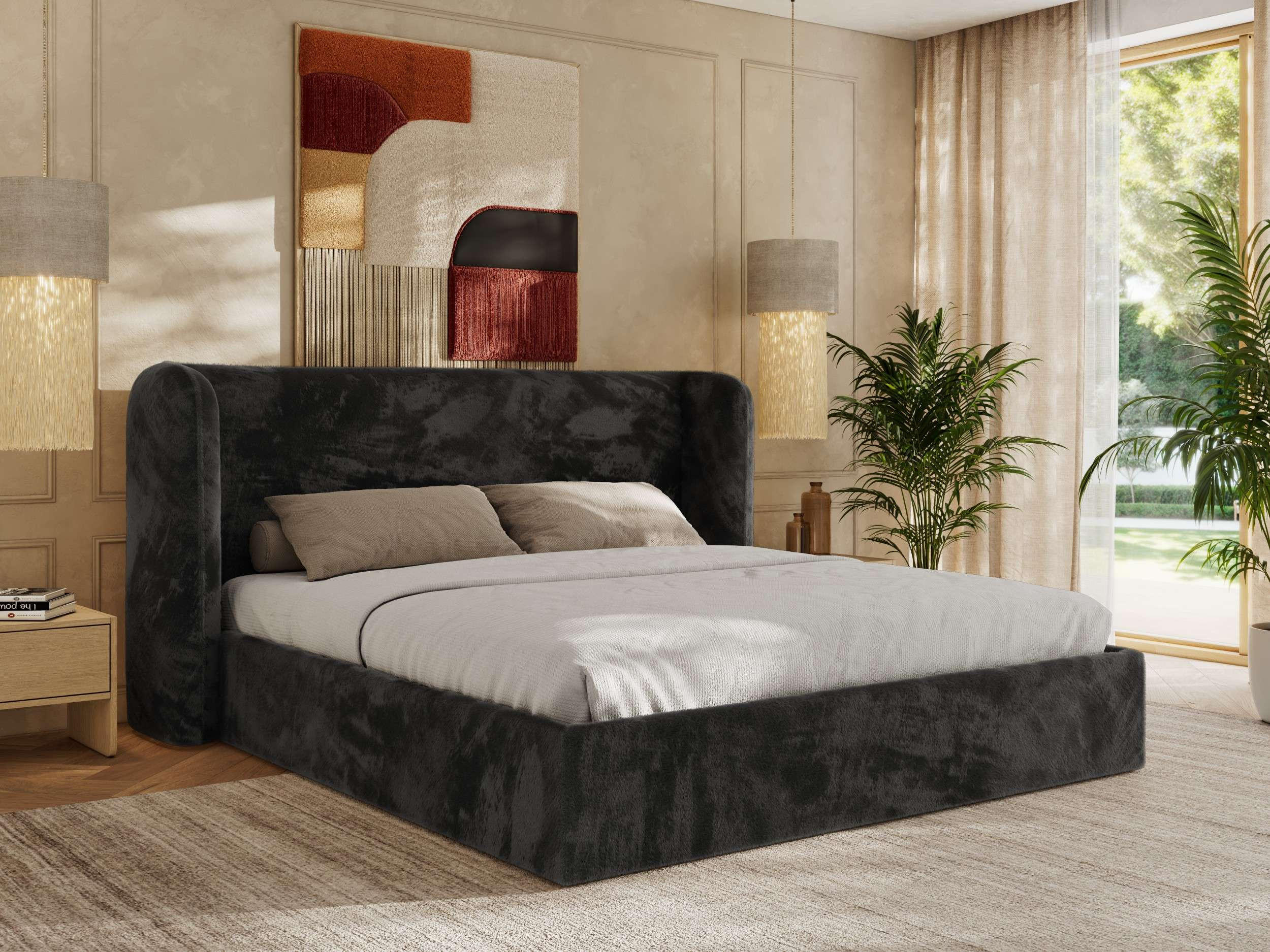 POLSTERBETT EMORA CLASSIC 160/200 - Dunkelgrau Plüsch - Schaum-Matratze - Dunkelgrau, Textil (160/200cm) - MKS