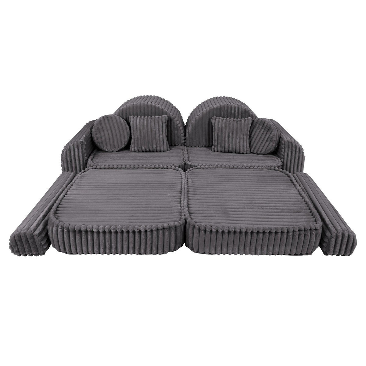 KINDERSOFA Pocket Max modular 12-tlg. aus Plüschcord in Taubengrau - Graphitfarben, Textil (120/25/60cm) - MeowBaby