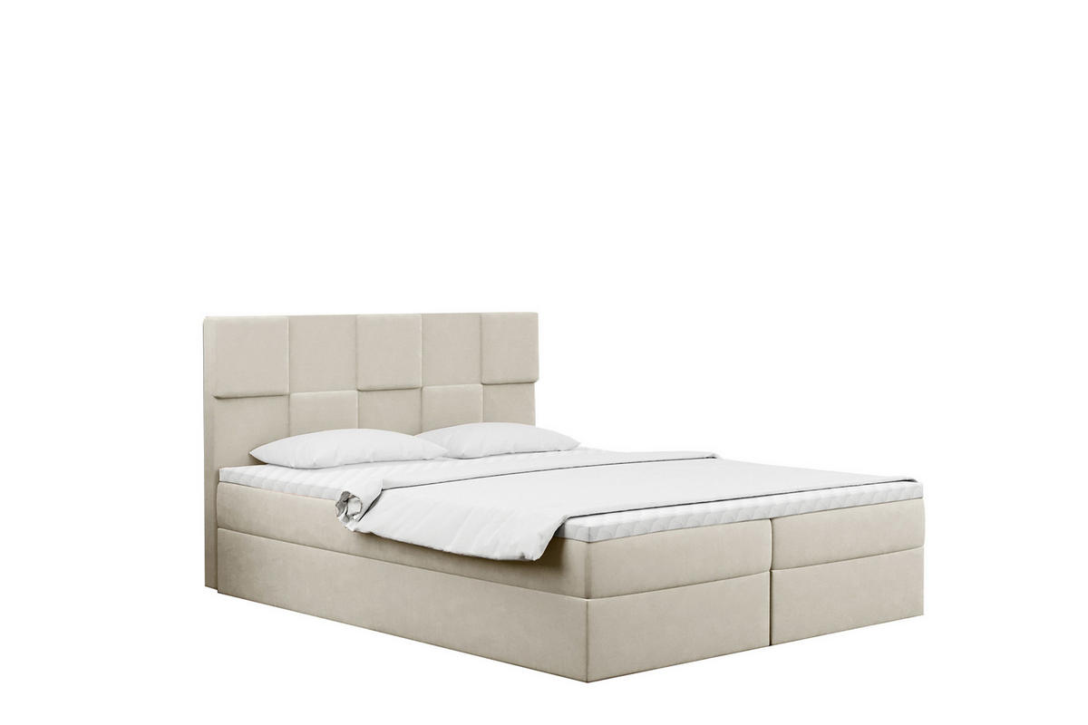 BOXBETT mit Bettkasten und Matratze CLARA Stoff Velvet Ecru 140x200 cm H3-Bonell - Ecru, Holz/Textil (140/200cm) - Kaiser Möbel