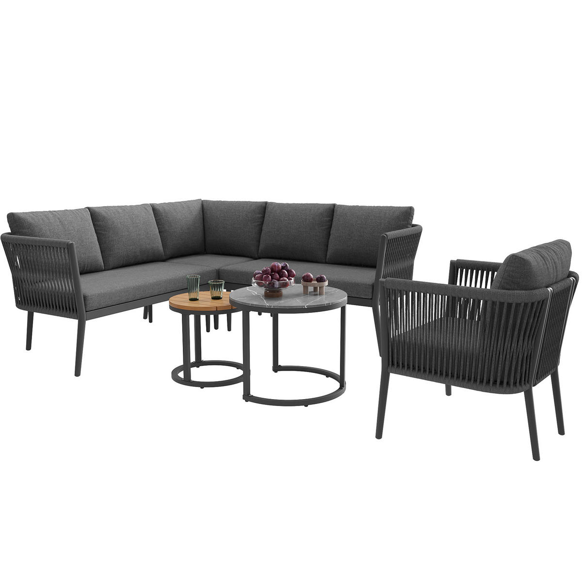 GARTENLOUNGE 114,5/61/67 cm grau aus Metall und Olefin modular - Grau, Metall - OKWISH