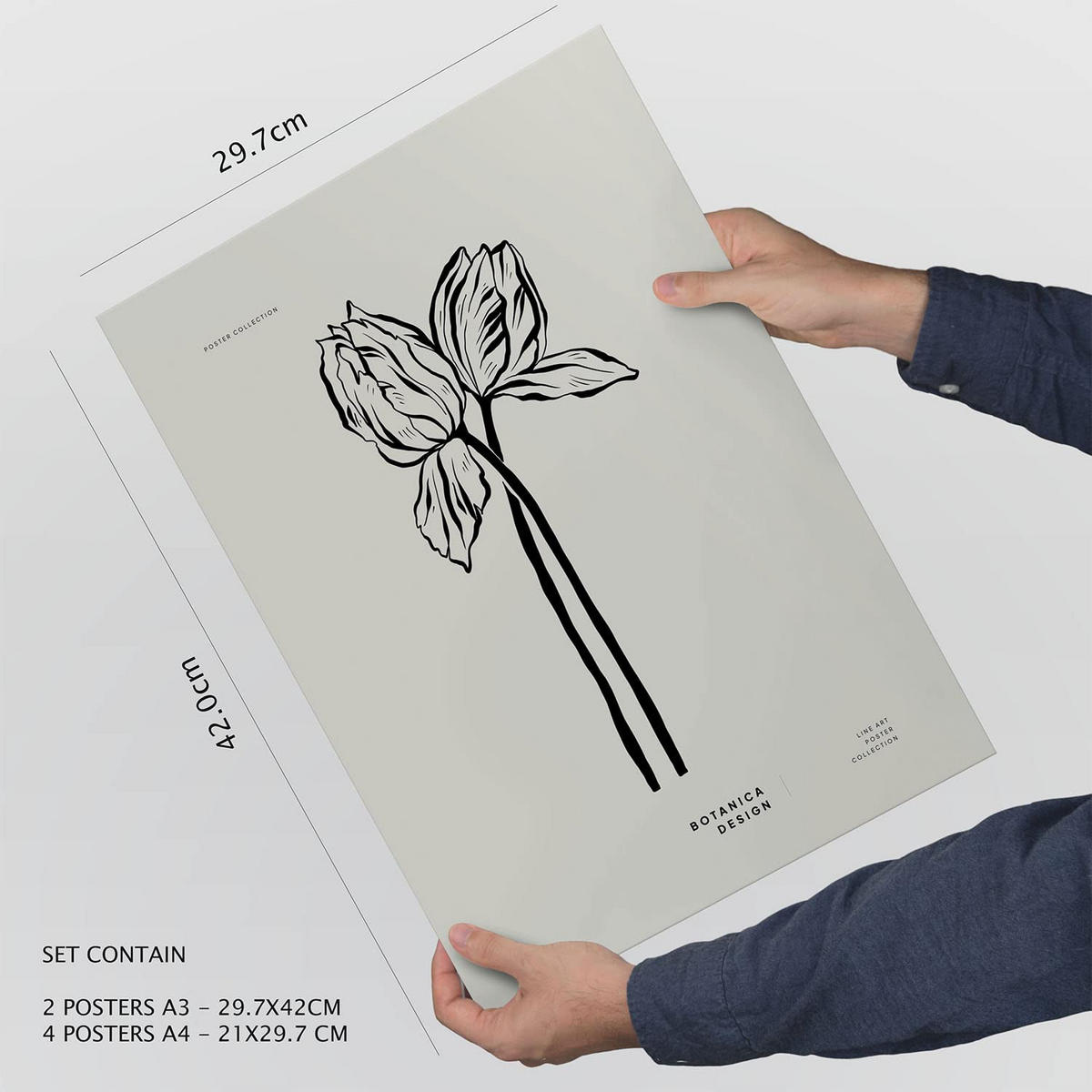 POSTER Set Mit 6 In Schwarzer Tinte Irises A3 & A4 Weißer Rahmen - Weiß, Papier (29/3cm) - Nacnic