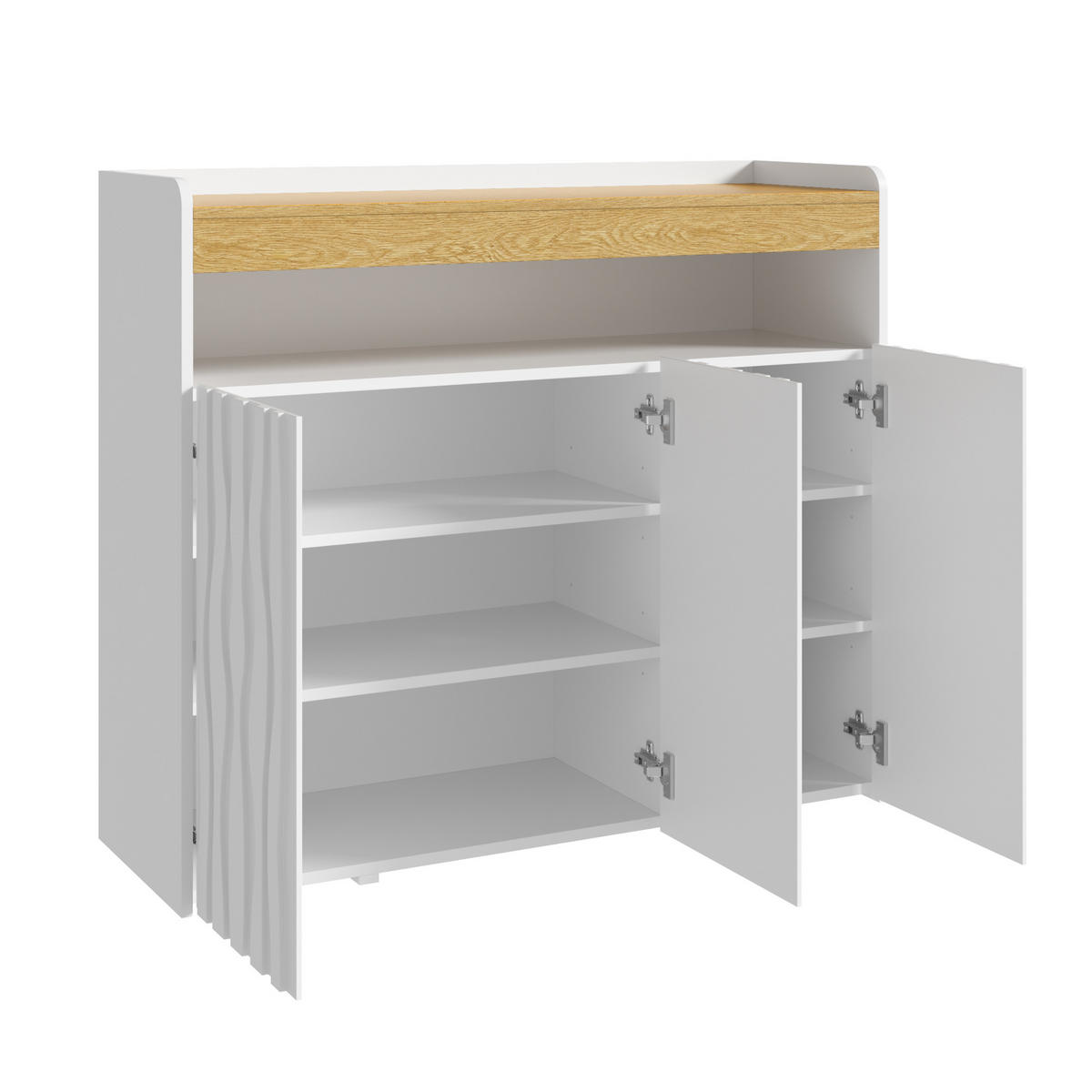 SIDEBOARD Schuhschrank LED 3 Türen Wellenmuster Ablagen 105cm - Multicolor, Holzwerkstoff (105/90.5/35cm) - FLIEKS